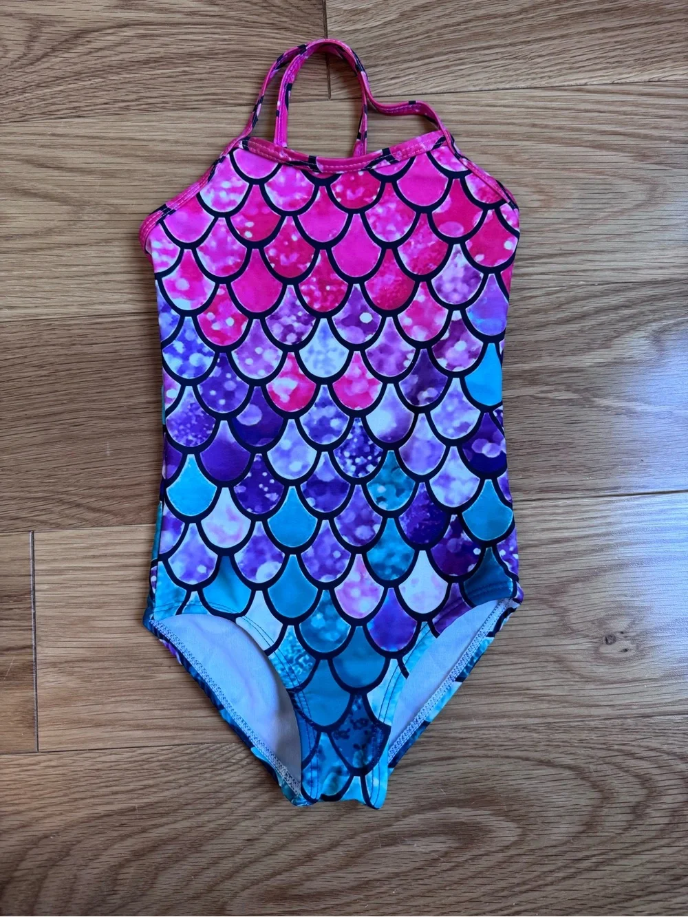 Girls' Mermaid Scale One-Piece Swimsuit in Pink & Blue